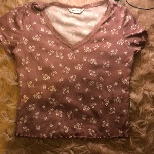 Size large pink and white floral crop top with lace trim